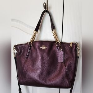 COACH Kelsey Satchel Metallic Purple Pebble Grain